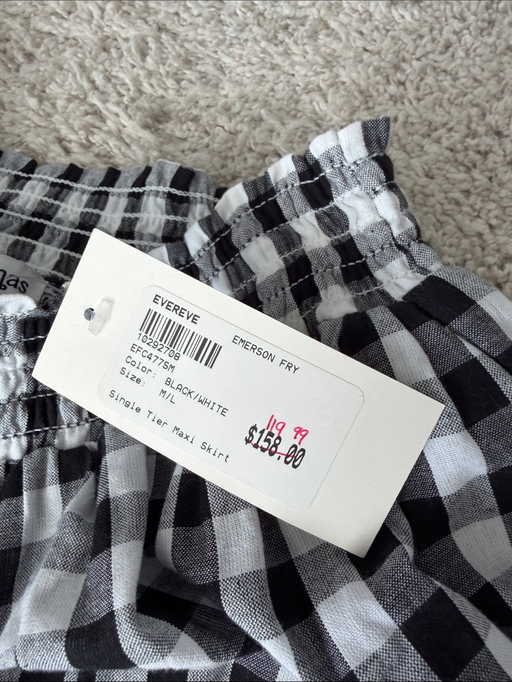 NWT Emerson Fry Black and White Gingham Tiered Maxi Skirt - Picture 4 of 7